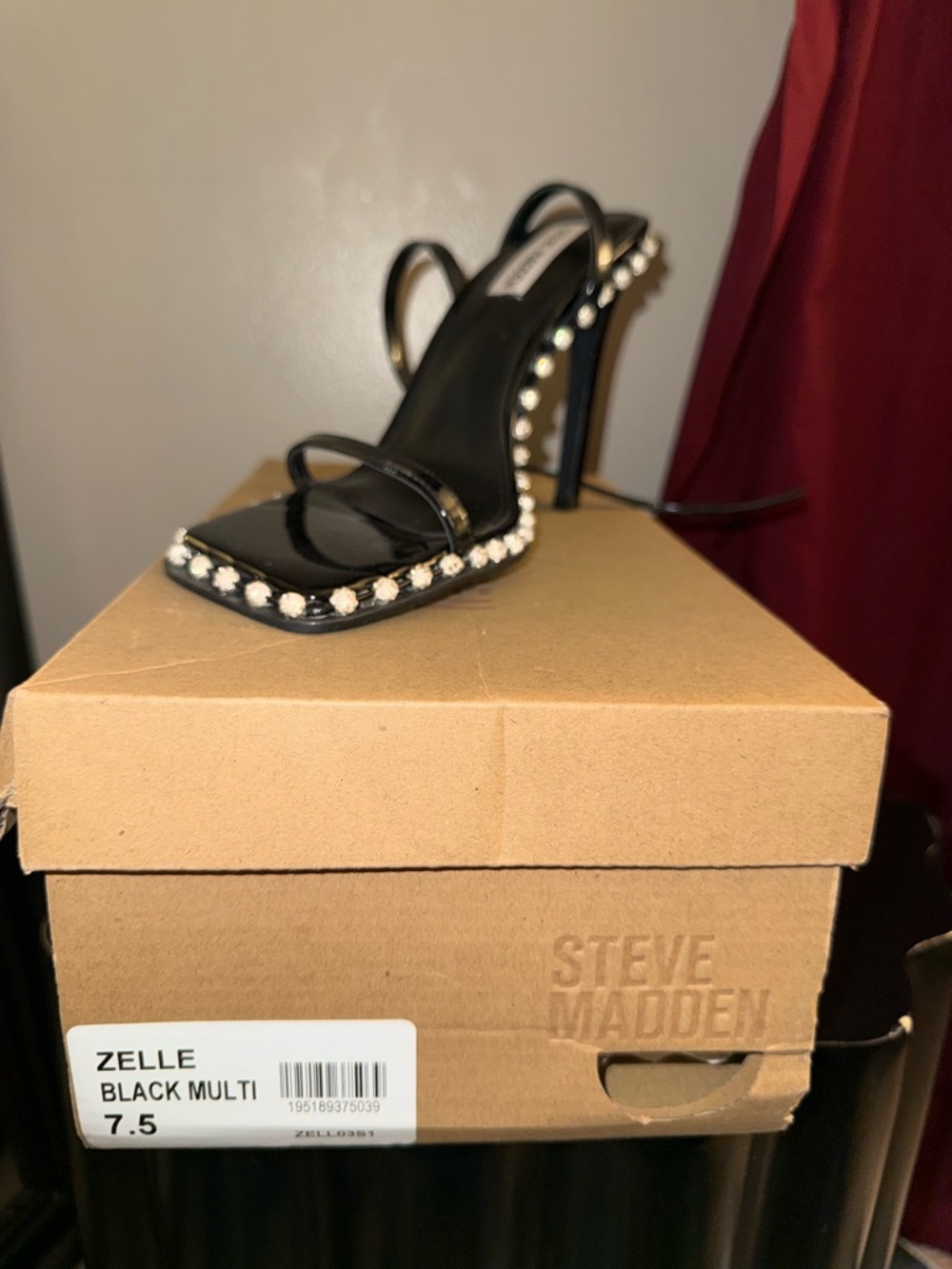 Steve Madden Black Pearl-Trim Stiletto Sandals